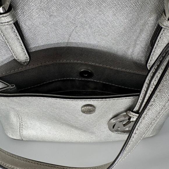 Michael Kors Silver Metallics set jet Tote Bag Purse Handbag Satchel MK Logo - Picture 11 of 13